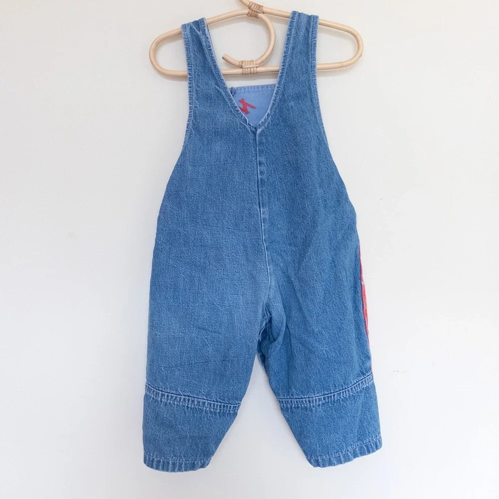 Vintage Cache-Cache Overalls Blue Denim Colorblock Question Print Kids 24 Months